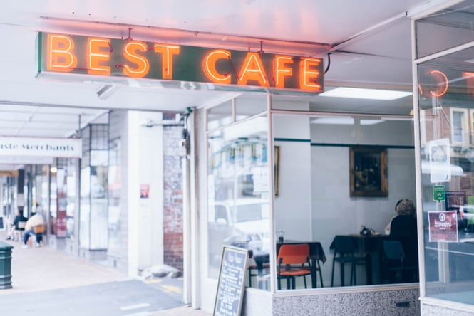 Exterior signage at Best Cafe.