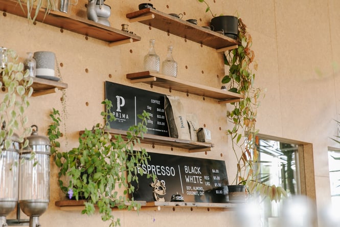Close up of simple coffee menu at specialty cafe Prima in Christchurch