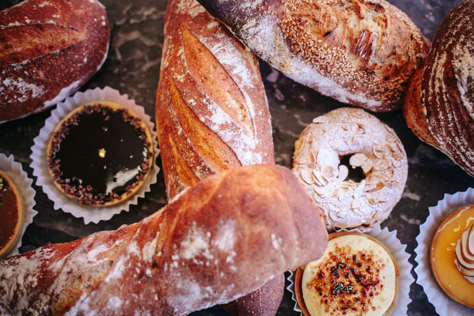 Close up of fresh bread at Le Panier French patisserie.