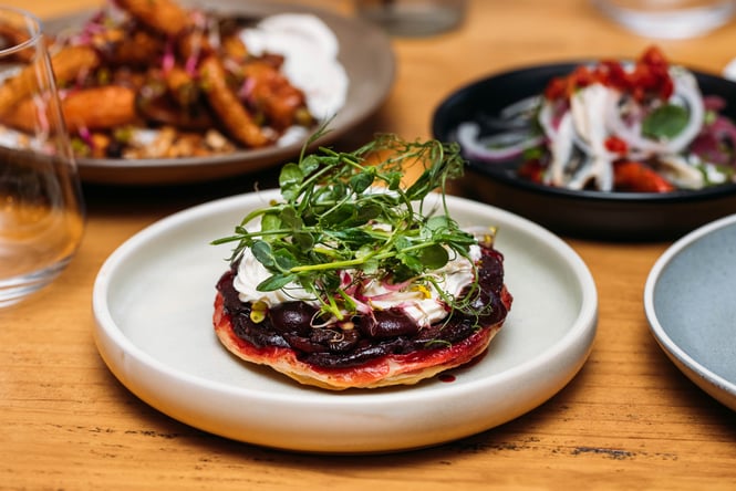 A close up of a savoury pancake.