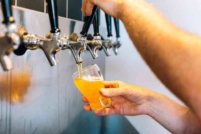 Pouring a beer at Ground Up.