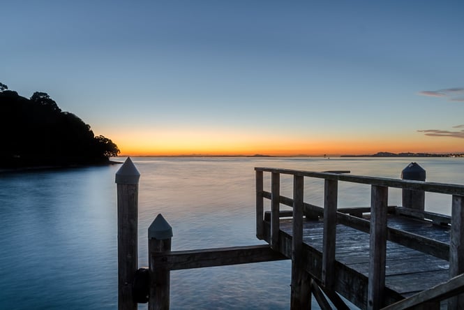 The sun setting over Torpedo Bay.