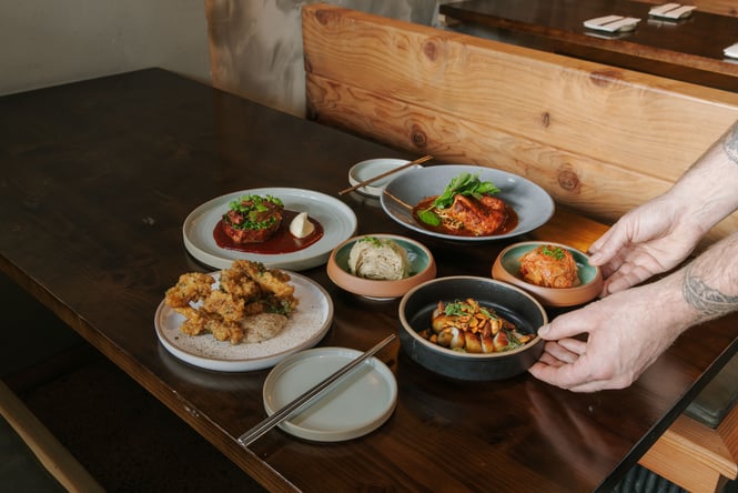 Selection of Brewda's Korean-inspired dishes on the table