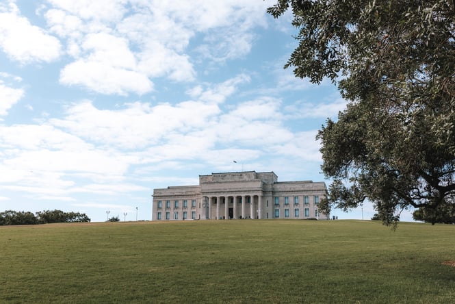 Exterior view of Auckland Museum from The Domain.
