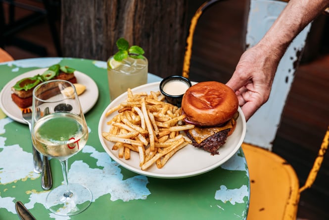 A burger being served at Cuba St Tavern.