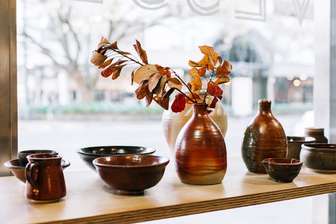 Ceramics on display at Vessel.