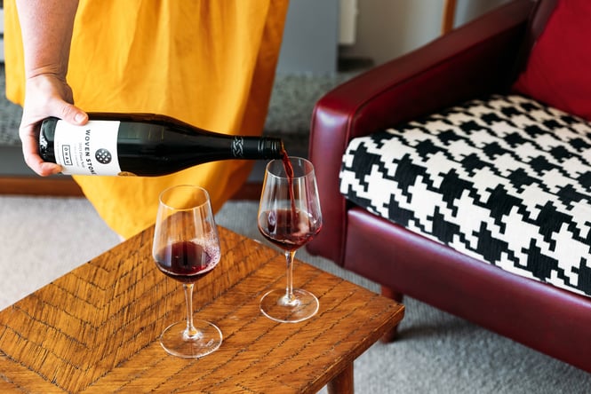 Red wine being poured at Ōhau Wines.