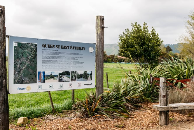 Signage at the start of Queen Street East Walkway.