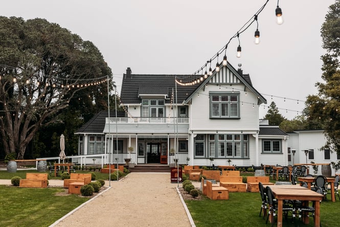 Exterior of Tatum Park with outdoor seating.
