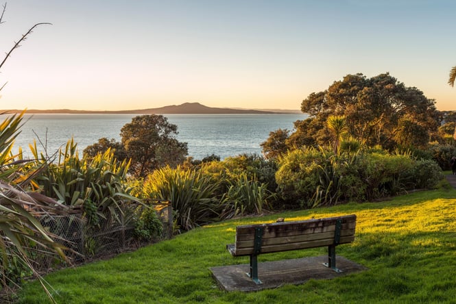 The sun setting on Rangitoto Island.