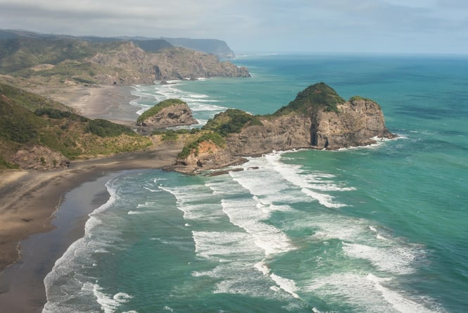 An aerial view of Waitākere ranges.