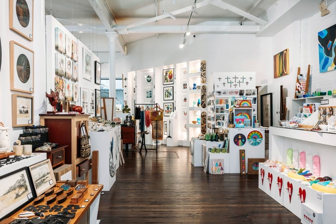 Gallery and shop interior of Ora Gallery.