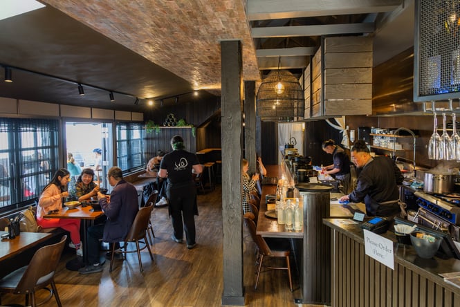 The kitchen and dining area at CAVE.