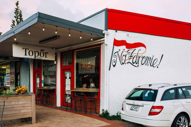 Building exterior of Topor Bistro.