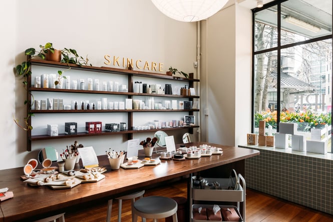 The inside of a beauty retail store.