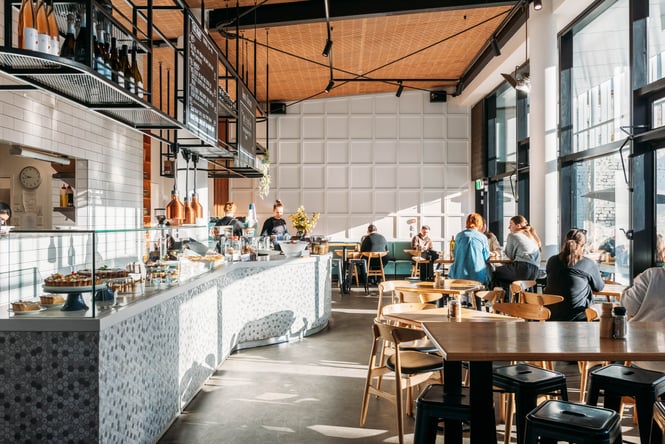 The sunny interior of Pickle and Pie in Wellington.