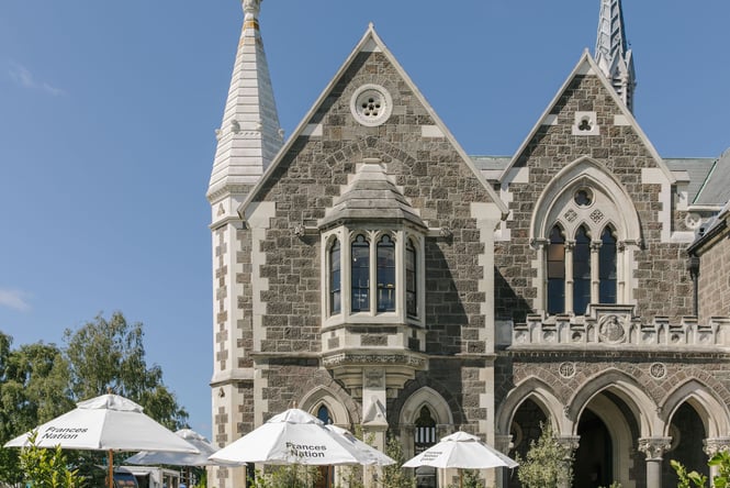 Old stone facade of the historic Arts Centre in Christchurch