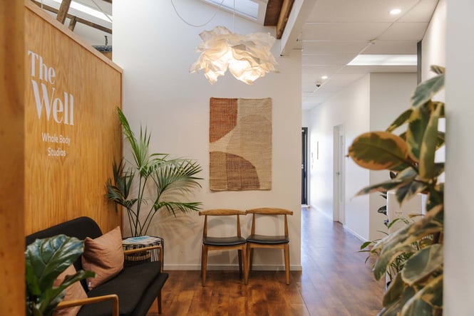 Zen-like interior of The Well boutique gym located at The Tannery in Christchurch