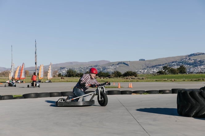 Man on a cart at Velocity Karts in New Birghton.