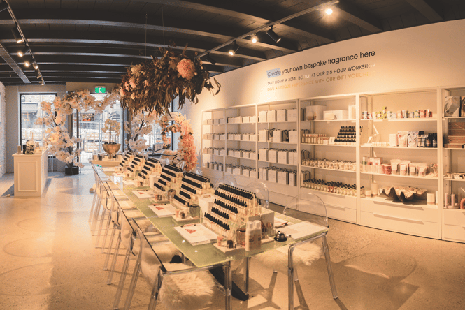 Inside a fragrance shop.