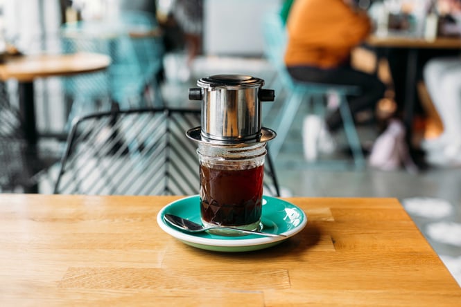 Vietnamese coffee on a table.