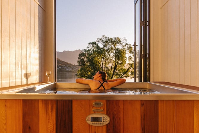 A woman in a spa pool.