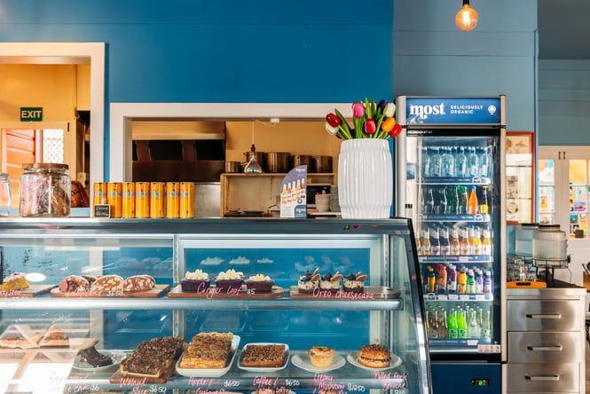 Cabinet of food in Cafe De Molen.