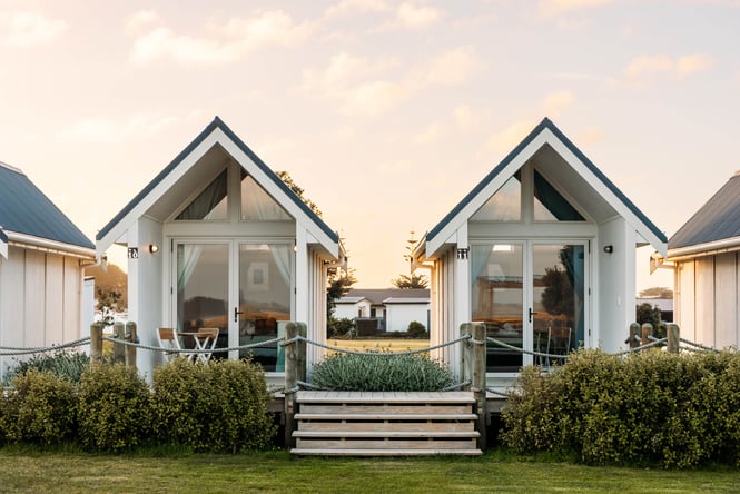 Cabins at Foxton Beach Holiday Park.