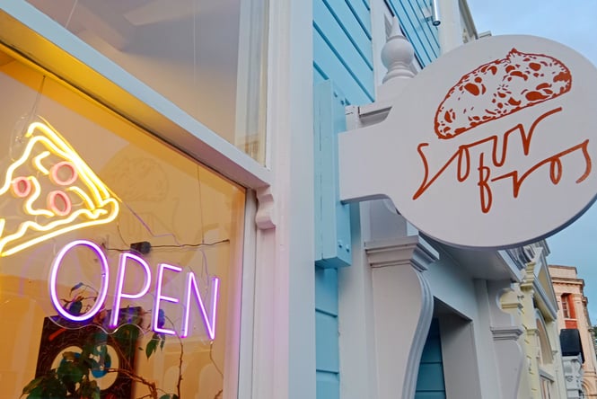 Signage for the SourBros Bakery in Whanganui.