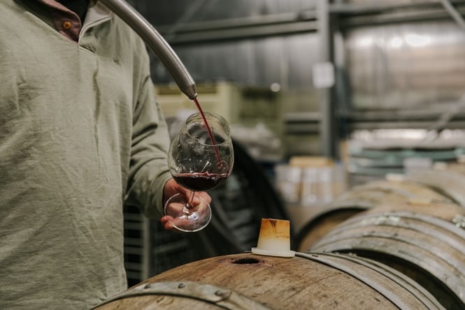 Wine being poured into a glass.