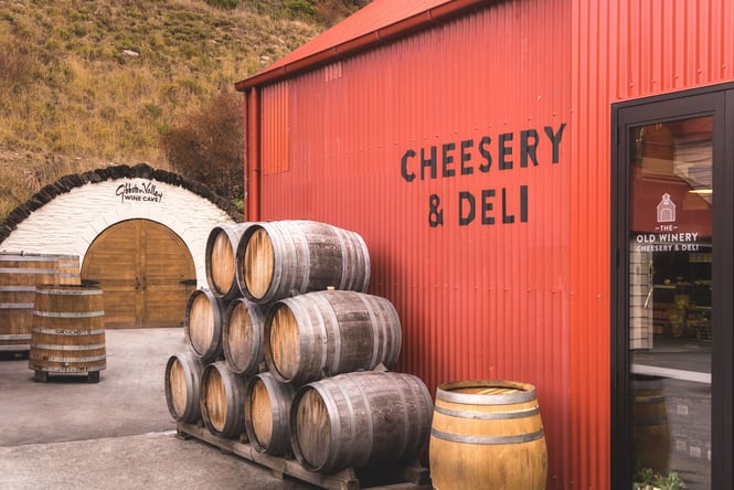 The red entrance to Gibbston Valley pop up.