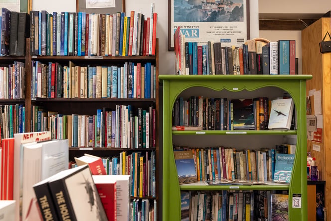 Bookshelves filled with books at Smiths Bookshop.