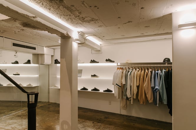 Clothing on display on racks at Edit.