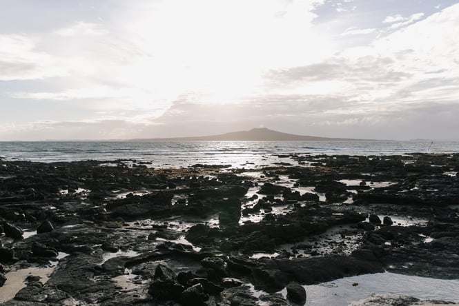 Takapuna Beach at sunset.