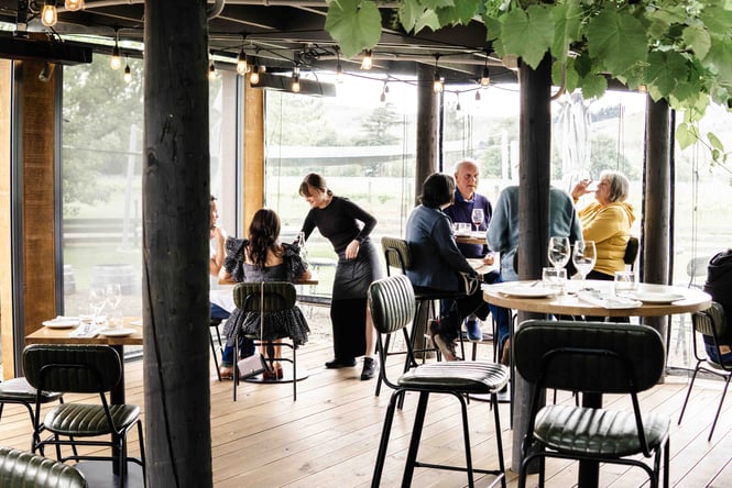 People dining outside at Greystone Wines.