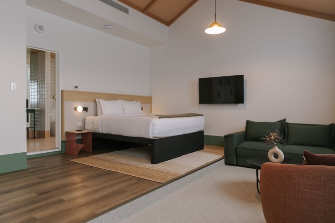 Modern hotel room at Drifter in Christchurch