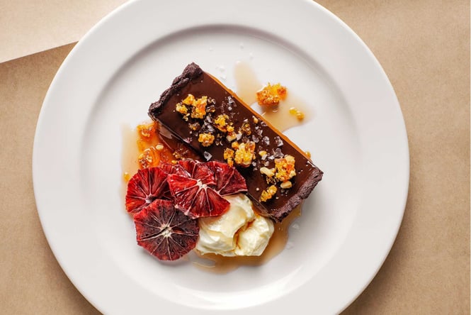 Close up of a dessert.
