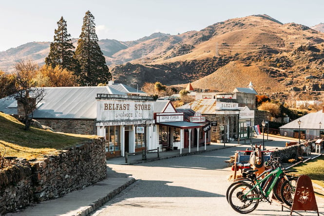 Street overview of historic buildings in Cromwell Heritage Precinct