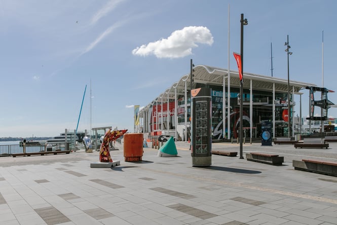 Public on display at the Auckland Viaduct on a sunny day.