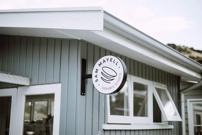 The exterior of Sam Mayell's studio.