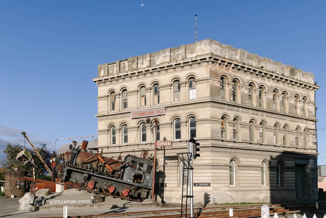 The exterior of the Steampunk building.