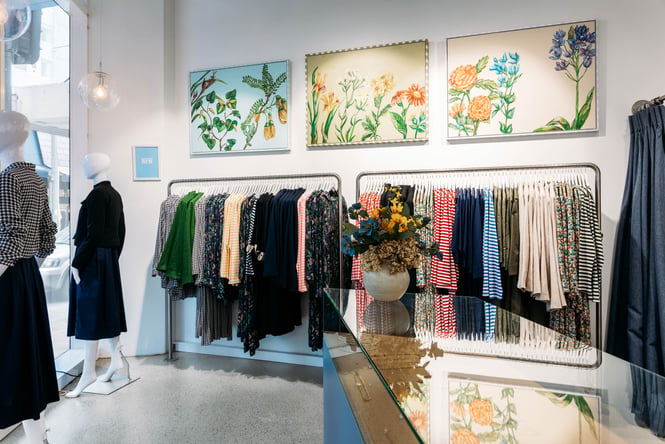 Clothing on display inside Wilson Trollope store in Wellington.
