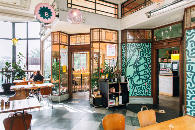 The colourful entrance to Bestie Cafe.
