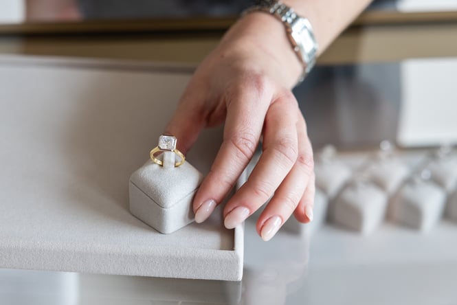 Ring in a jewellery display box.
