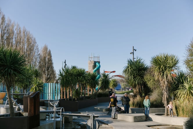 The sunny and leafy Margaret Mahy Playground.