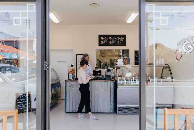 People milling about inside Gelato Lab.