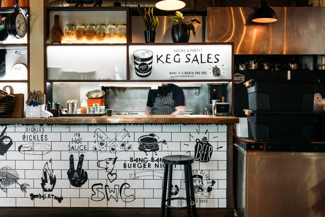The black and white counter at The Salt and Wood Collective.