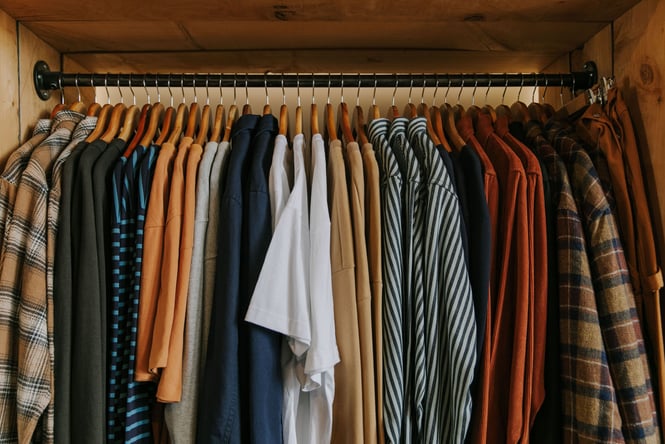 Close up of menswear collection on rack at Indigo & Provisions