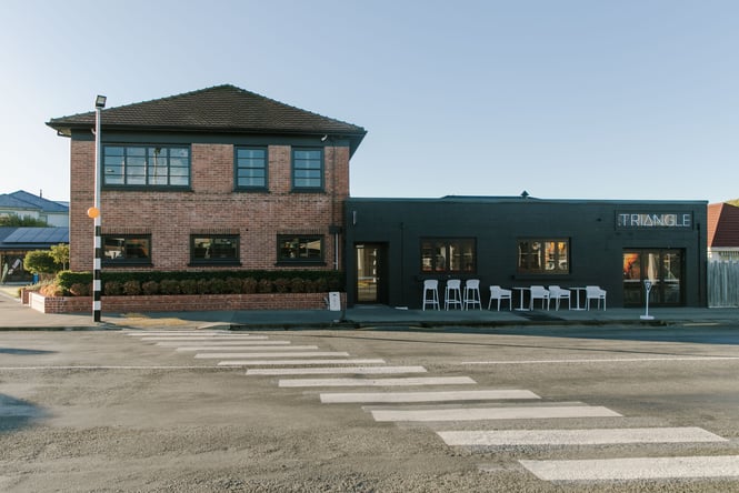 The exterior of Triangle Espresso in Ashburton.