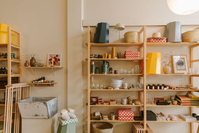 Homewares on display inside Blackbird Goods.